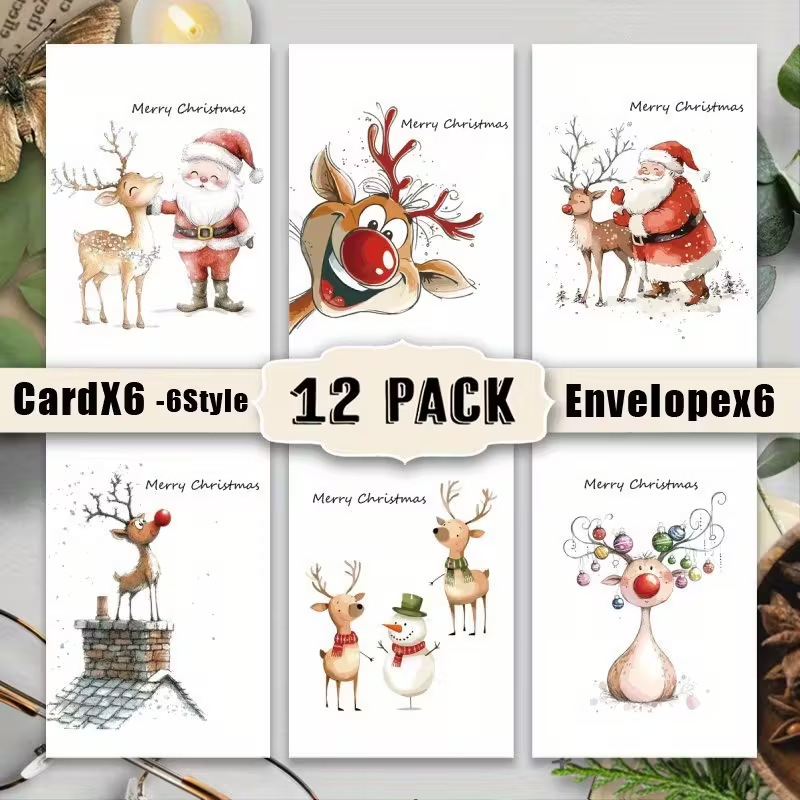 Комплект поздравителни картички за Коледа и Нова година – картон за картички, печат, подходящи празници: Рожден ден, Коледа, Годишнина, стил: прост модерен