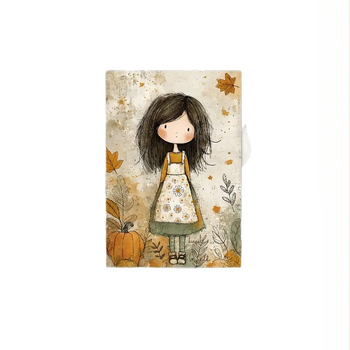 Σετ Καρτών Τέχνης – 20 Φύλλα Ρετρό Φθινοπωρινά Λουλούδια Κορίτσι, Γραμματόσημα Αλληλογραφίας, Συλλεκτικό