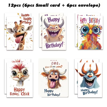 Поздравителна картичка със сладки животни за рождени дни и други поводи – картон, печат – подходяща за Рожден ден, Ден на детето, Годишнина и универсални поводи