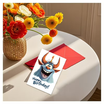 Поздравителна картичка със сладки животни за рождени дни и други поводи – картон, печат – подходяща за Рожден ден, Ден на детето, Годишнина и универсални поводи