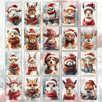 Σετ Χριστουγεννιάτικων Καρτών με Ζώα – 20 γλυκές Κάρτες, Καλλιτεχνικό Σχέδιο, Ρετρό Στυλ, Διασυνοριακή Αποκλειλτικότητα