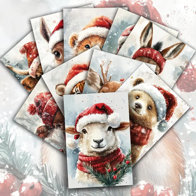 Σετ Χριστουγεννιάτικων Καρτών με Ζώα – 20 γλυκές Κάρτες, Καλλιτεχνικό Σχέδιο, Ρετρό Στυλ, Διασυνοριακή Αποκλειλτικότητα
