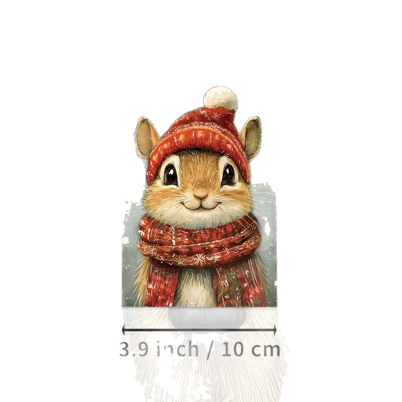 Χριστουγεννιάτικες κάρτες με ζώα, 20 τεμάχια, με αλεπού, λαγό και ποντίκι σε χριστουγεννιάτικα καπέλα και κασκόλ, vintage στυλ