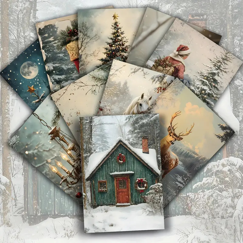 Σετ 20 καρτ ποστάλ για τα Χριστούγεννα με ρετρό σχέδιο ελάφι και χιονάνθρωπου για γιορτινή διακόσμηση (TZ016)