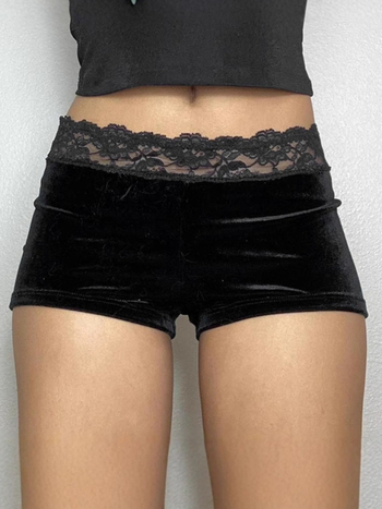 Velūro šortai su džakardo nėrinių dizainu, žemas liemuo, mikroelastika, aukštos temperatūros formavimas