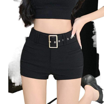 K4H Real Shot Шорти с висока талия и презрамки за жени, градски елегантен ежедневен стил, ултра тънки, 95% акрил