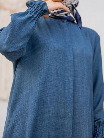 Σετ Abaya για γυναίκες – πουκάμισο με μακριά μανίκια σε στυλ λωτού και μακριά ρόμπα με παντελόνια; πολυεστέρας 95%+; μεσαίου μήκους φόρεμα; μοντέλο SC451