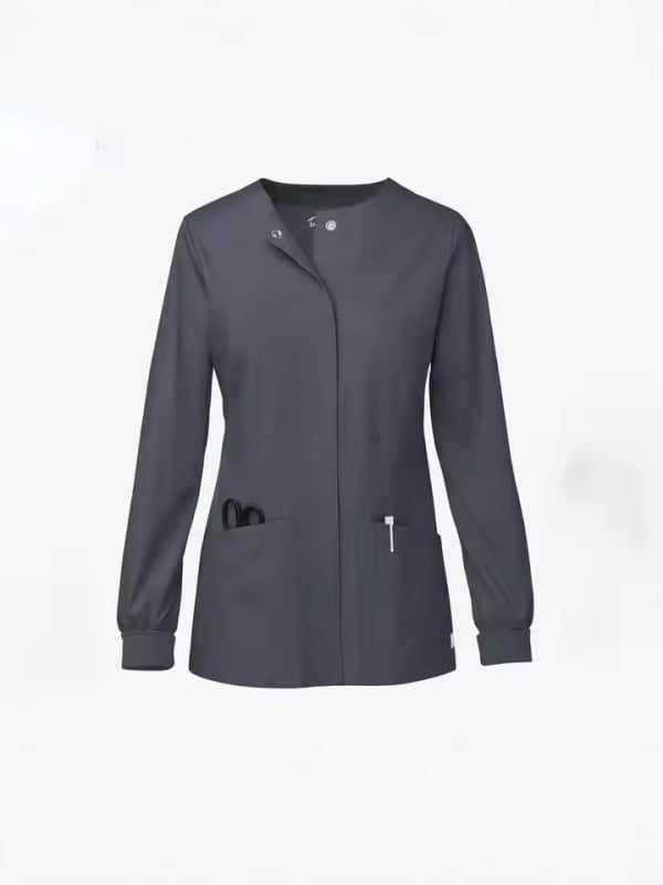 Dámsky uniformný top pre sestry – elastický, rýchloschnúci, proti postrekom, dlhé rukávy, nemocnica/klinika; 65% polyester, 35% bavlna (zmes chemických vlákien).