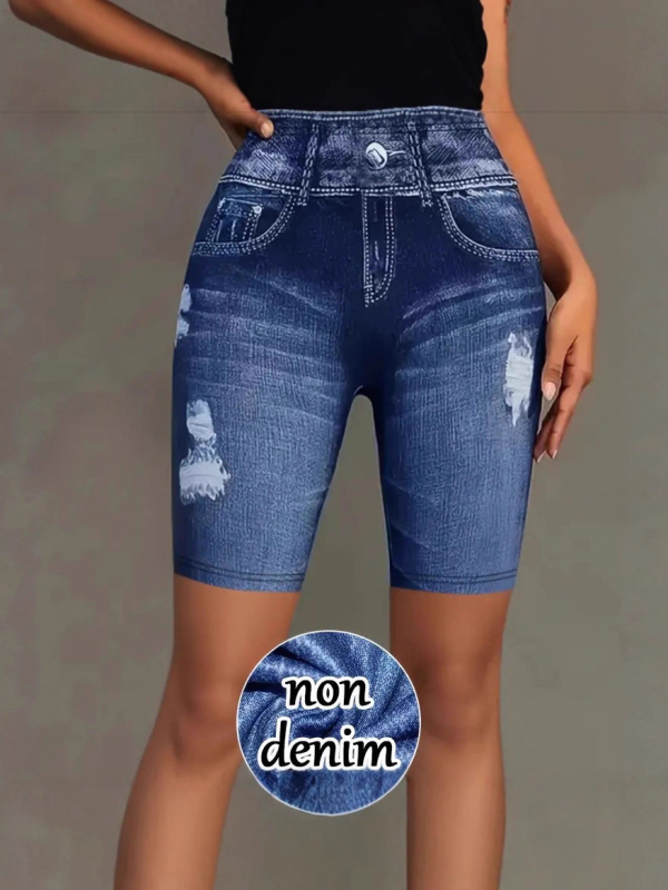 Йога панталони с деним принт, петточков модел, тесен силует, дишащи