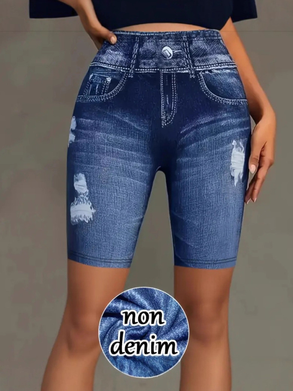 Йога панталони с деним принт, петточков модел, тесен силует, дишащи