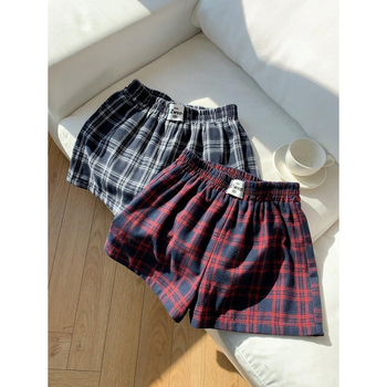 H 48280 Karirane široke šortse, cropped duljina, slobodan kroj, blago rastezljivo, CVC pamuk smjesa