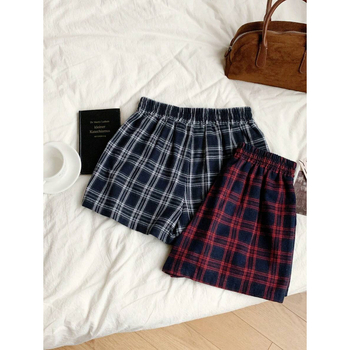 H 48280 Καρό σορτς με φαρδιά γραμμή, cropped μήκος, άνετη εφαρμογή, ελαφρά ελαστικά, βαμβάκι-CVC