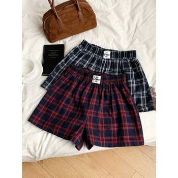 H 48280 Καρό σορτς με φαρδιά γραμμή, cropped μήκος, άνετη εφαρμογή, ελαφρά ελαστικά, βαμβάκι-CVC