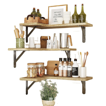 Ράφι αποθήκευσης από ξύλο τοίχου - πολυχρηστικό, μονοεπίπεδο, για κουζίνα και γραφείο, εγκατάσταση με βίδες