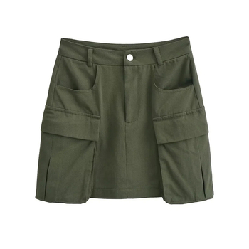 Φούστα εργασίας σε στυλ Ευρώπη-Αμερική, με μεγάλες τσέπες, μονόχρωμη, βαμβακερό μείγμα 70–80%, καλοκαίρι 2023