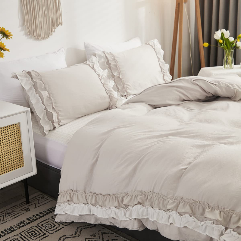 Trīsdaļīgs bohemisks geometriskais gultas veļas komplekts, krāsots pēc vītnēm, sintētiskās šķiedras, ziemeļu stils