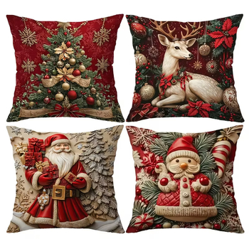 Зимно коледно калъфче за възглавница – лен и къс пух, американски стил за дневна, персонализиране на лого