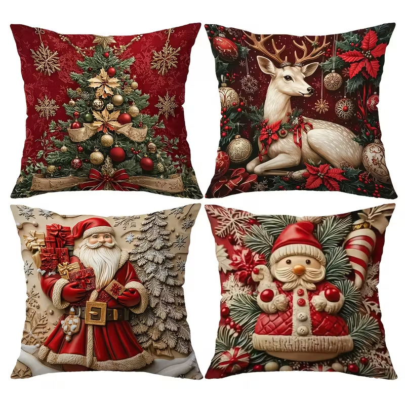 Зимно коледно калъфче за възглавница – лен и къс пух, американски стил за дневна, персонализиране на лого