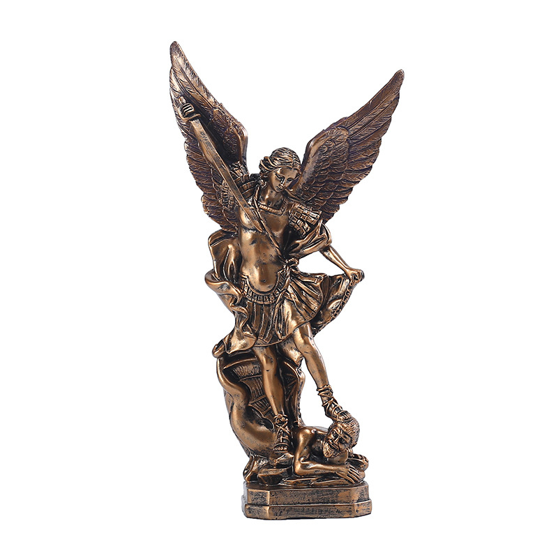 Figurica Sveti Miliga Anđeo, demonubojica, visina 31,5 cm, klasična brončana boja, od smole