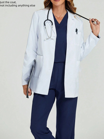 Halat de laborator / Uniformă medicală cu gulă rever, mâneci lungi, buzunare multiple, poliester care evacuează umezeala