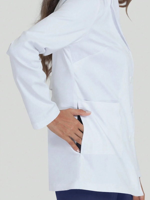 Halat de laborator / Uniformă medicală cu gulă rever, mâneci lungi, buzunare multiple, poliester care evacuează umezeala