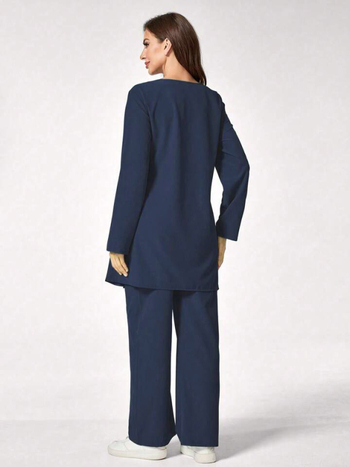 Σετ ιατρικής στολής δύο τεμαχίων - μακρυμάνικη μπλούζα με στρογγυλό λαιμό και παντελόνια, πολυεστέρας-σπάντεξ με απομάκρυνση υγρασίας, γυναικείο, κανονική εφαρμογή