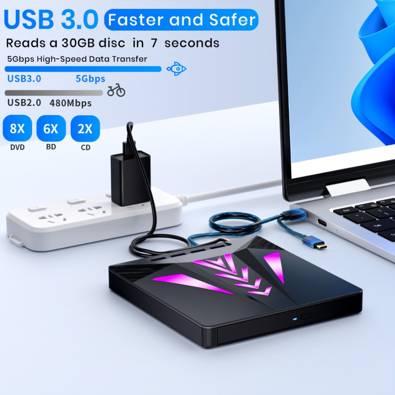 Εξωτερικός USB οπτικός οδηγός DVD/CD – USB διεπαφή, ανάγνωση CD/VCD/DVD έως 24x/8x, εγγραφή CD/VCD/DVD έως 24x/8x