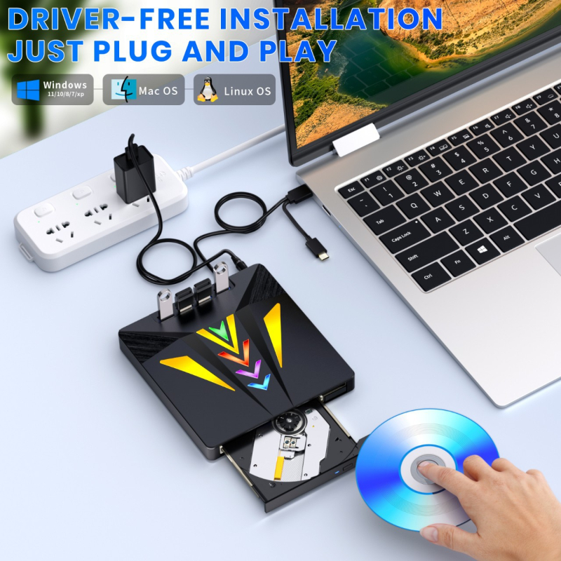 Εξωτερικός USB οπτικός οδηγός DVD/CD – USB διεπαφή, ανάγνωση CD/VCD/DVD έως 24x/8x, εγγραφή CD/VCD/DVD έως 24x/8x