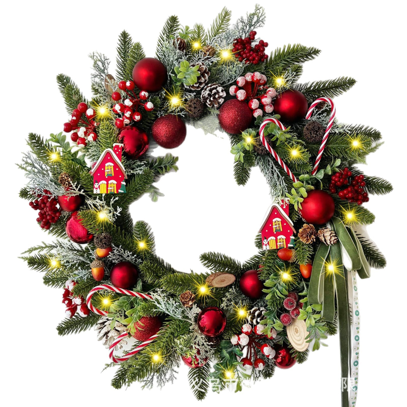 Коледен венец с камбанки – пластмасов, ръчно изработен, американски стил, код HJ-32
