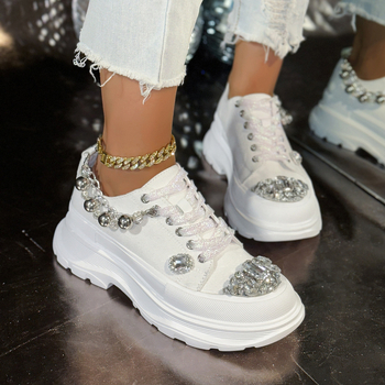 Γυναϊκείες καμβά πλατφόρμες sneakers με κορδόνια, στρογυλή μύτη, EVA σόλα, PU πάτος