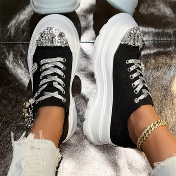 Γυναϊκείες καμβά πλατφόρμες sneakers με κορδόνια, στρογυλή μύτη, EVA σόλα, PU πάτος