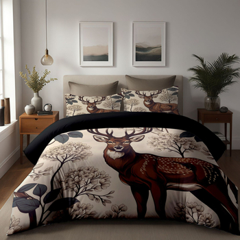 Gultas veļas komplekts ar pārklāju un spilvendrānām — 3D digitālā druka, ģeometrisks raksts, nordiskais stils, ķīmisko šķiedru audums, triju daļu komplekts