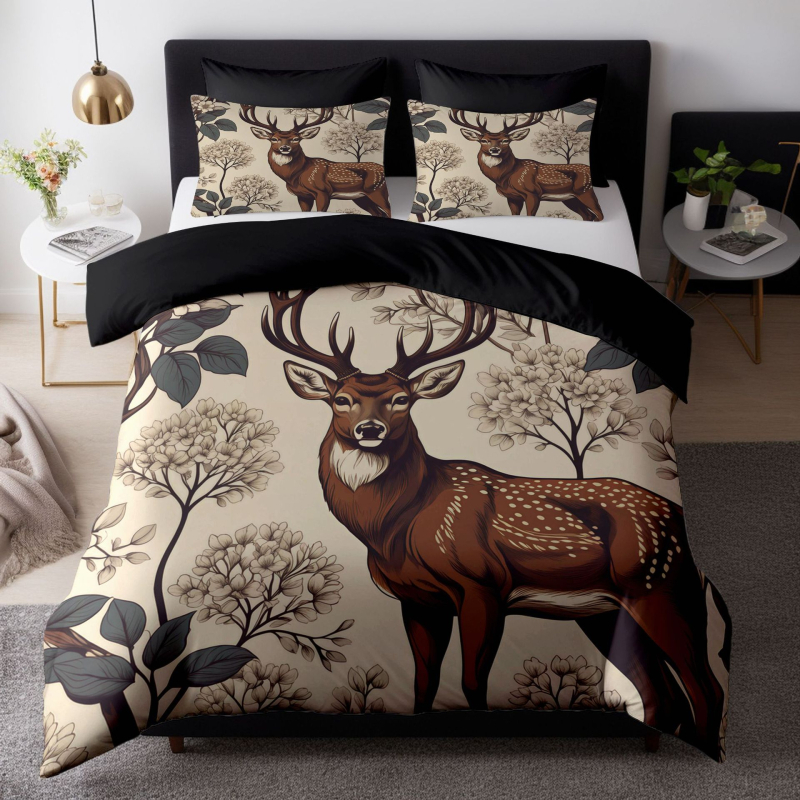 Gultas veļas komplekts ar pārklāju un spilvendrānām — 3D digitālā druka, ģeometrisks raksts, nordiskais stils, ķīmisko šķiedru audums, triju daļu komplekts