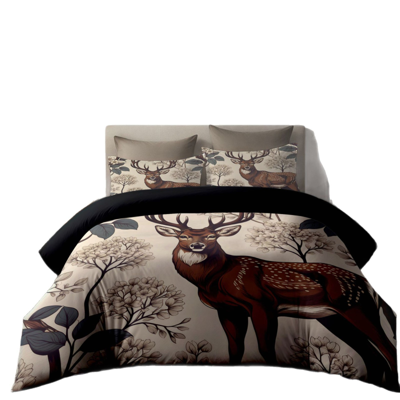 Gultas veļas komplekts ar pārklāju un spilvendrānām — 3D digitālā druka, ģeometrisks raksts, nordiskais stils, ķīmisko šķiedru audums, triju daļu komplekts