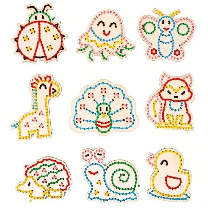 Детски комплект за кръстат бод с дървено животно, DIY дървен занаят и висяща дървена украса, модерен минималистичен стил