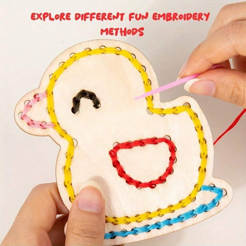 Детски комплект за кръстат бод с дървено животно, DIY дървен занаят и висяща дървена украса, модерен минималистичен стил