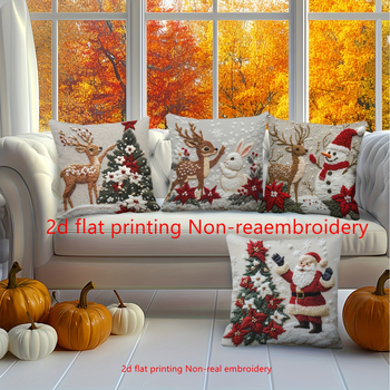 Keturių pagalvių užvalkalų rinkinys Kalėdoms Nordic stiliaus, išorinis audinys linai, užpildas linai, spausdinimas, prekės kodas ZFF-18