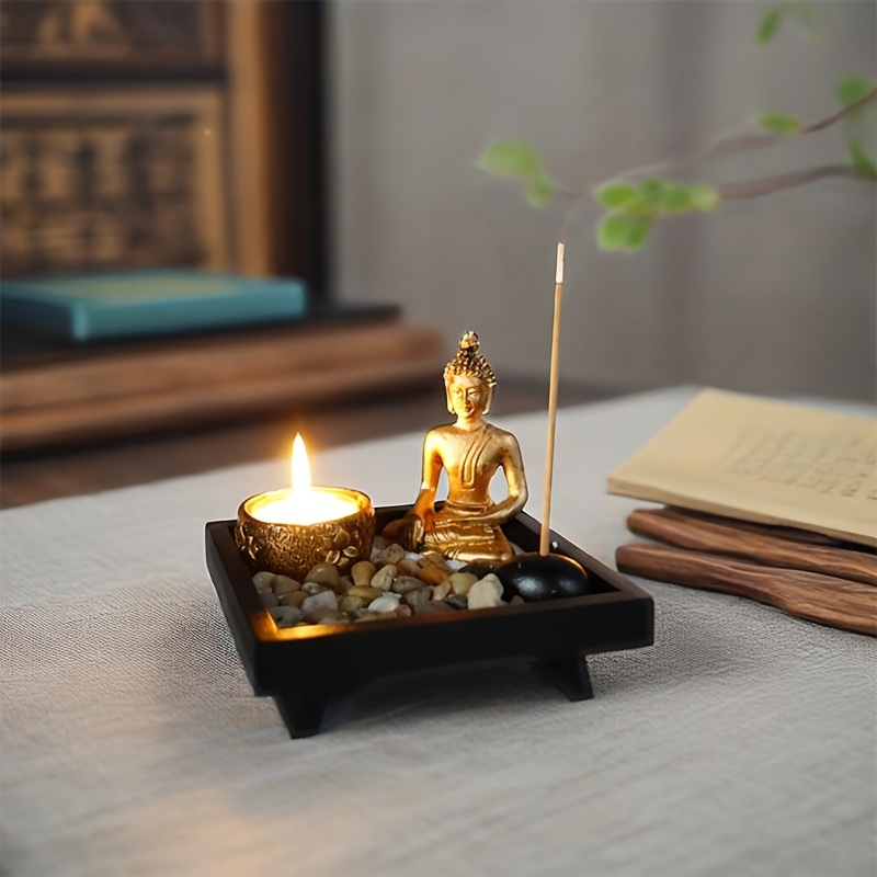 Suport pentru tămâie cu tavă Zen de nisip – decor din rășină și lemn, brand YFNT