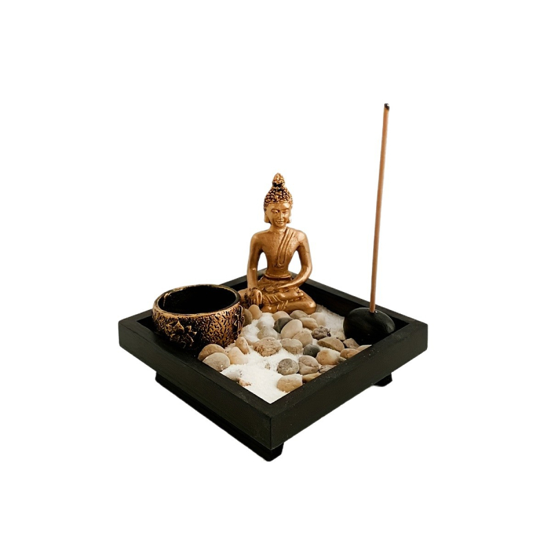 Suport pentru tămâie cu tavă Zen de nisip – decor din rășină și lemn, brand YFNT