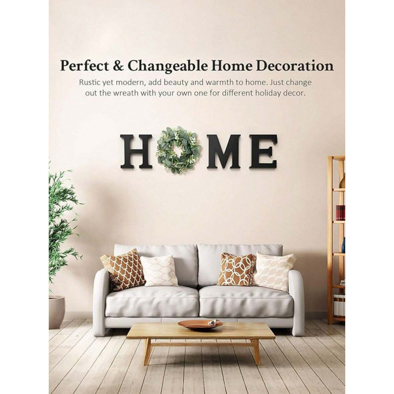 Висяща стенна табелка с венец и буква HOME – реквизит за декорация на помещения