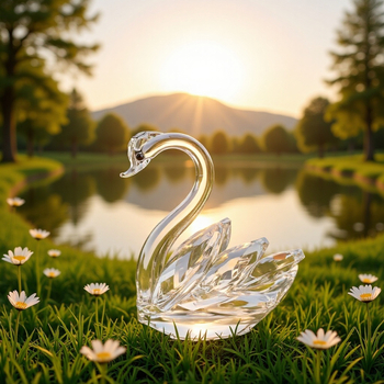 Kristāla gulbis – dekoratīva figūra, modernas minimalistiskā stila, gatavs dāvanai, iepakots kartona kastē.