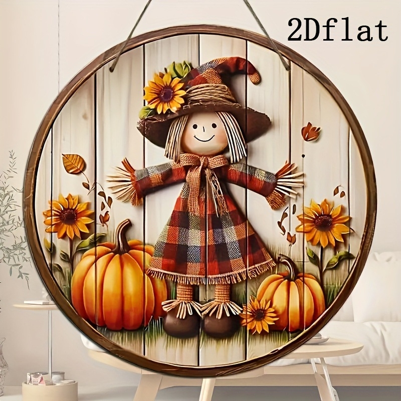 Стенно дървено плашило в рустик стил с лого на есенна тиква — модерен минимализъм; Материал: липова дъска; Категория: окачаем аксесоар; Код на продукта: NO.05205502