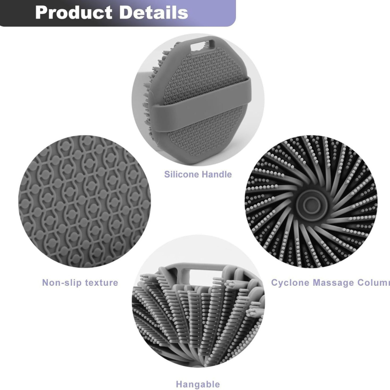 Perie de duș și masaj, din silicon; brand Hongsen Silicone; cod produs HS-130; personalizare disponibilă.