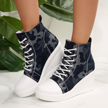 Γυναικεία πάνινα παπούτσια από καμβά, με υψηλό επάνω μέρος, σόλα από καουτσούκ, λειτουργία αύξησης ύψους, μπροστινό δέσιμο με κορδόνια, φθινόπωρο.