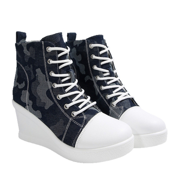Γυναικεία πάνινα παπούτσια από καμβά, με υψηλό επάνω μέρος, σόλα από καουτσούκ, λειτουργία αύξησης ύψους, μπροστινό δέσιμο με κορδόνια, φθινόπωρο.