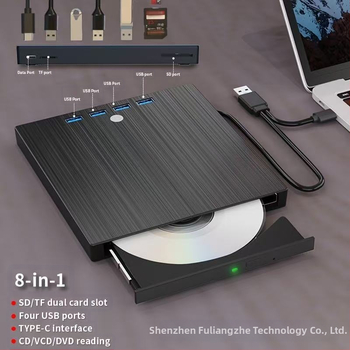 Εξωτερικός 7-σε-1 DVD καταγραφέας με USB 3.0 και Type-C, μηχανισμός φόρτωσης με δίσκο, ανάγνωση 24x, εγγραφή 8x, DVD-RW υποστήριξη