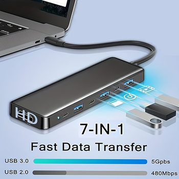 Type-C 7-σε-1 dock με USB 3.0 και HDMI, έξοδος HDMI σε τηλεόραση/προβολέα/οθόνη, 5 Gbps, καλώδιο 14 cm