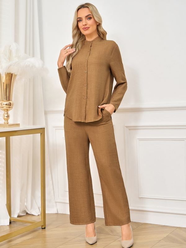 Abaya ženski kostim s košulom i hlačama, dugi rukav, poliester 95%+, šifra proizvoda Ms 514, tehnika collage, izdanje 2025