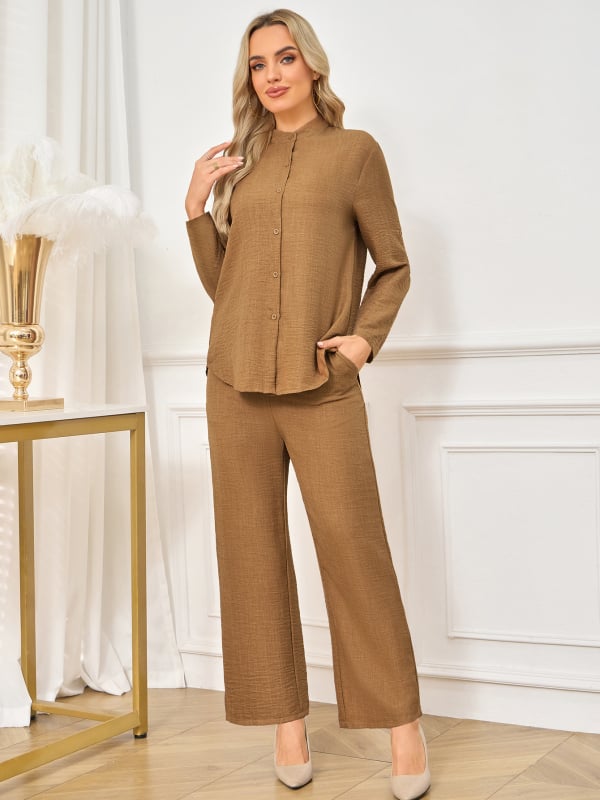 Abaya ženski kostim s košulom i hlačama, dugi rukav, poliester 95%+, šifra proizvoda Ms 514, tehnika collage, izdanje 2025