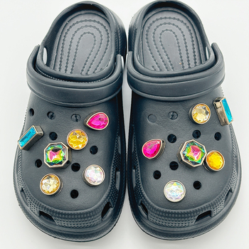 Αξεσουάρ παπουτσιών με λουλούδι από Rhinestones, κατάλληλο για σανδάλια και παντόφλες, Μοντέλο Ay0201 σετ με πολύχρωμα διαμάντια, Υλικό ακρυλικό/PP/ABS, Αποσπώμενα κρύσταλλα